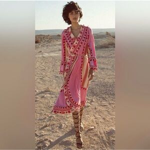 Dodo Bar or Miranda Dress - Pink Red Stripe Dress - Tassel Wrap - Size L - NWT
